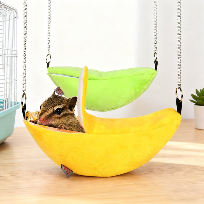 Halloluck 2 Pack Banana Warm Hamster Bed House Hammock Small Animal Warm Bed House Cage, Yellow and Green - Image 2